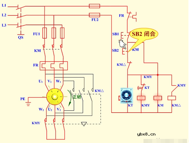 时间继电器自动控制星三角降压启动控制电路