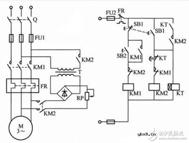 时间继电器控制电动机能耗制动线路图