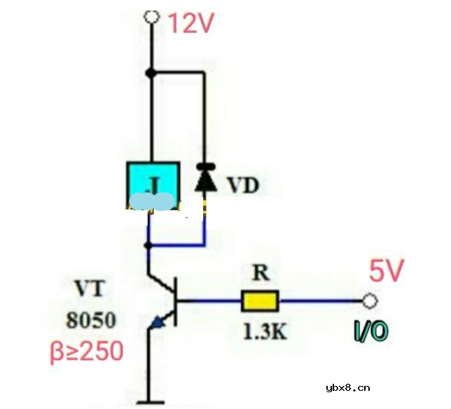 8050三极管发射极驱动继电器电路图