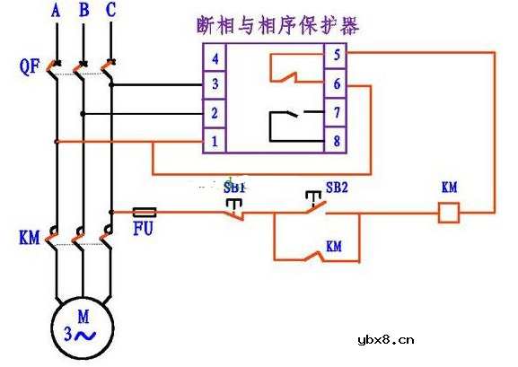 断相与相序保护继电器的接线方法图解