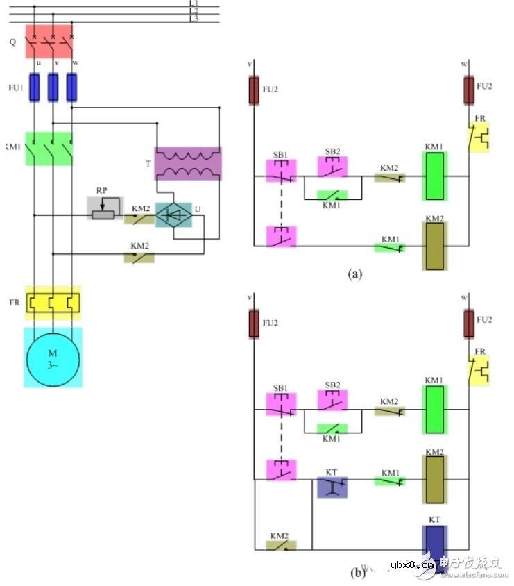 时间继电器控制电动机能耗制动线路图
