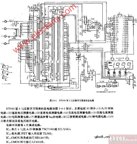 DT810型3,1 2位数字万用表的总电路图