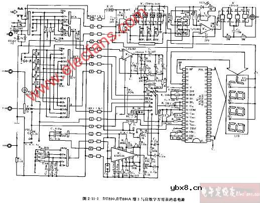 DT890、DT890A型3,1 2位数字万用表的总电路图