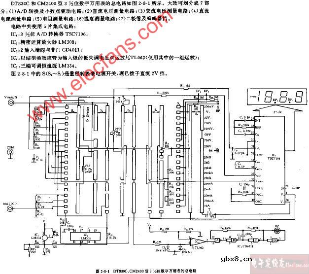 DT830C、CM2400型3,1 2位数字万用表的总电路图