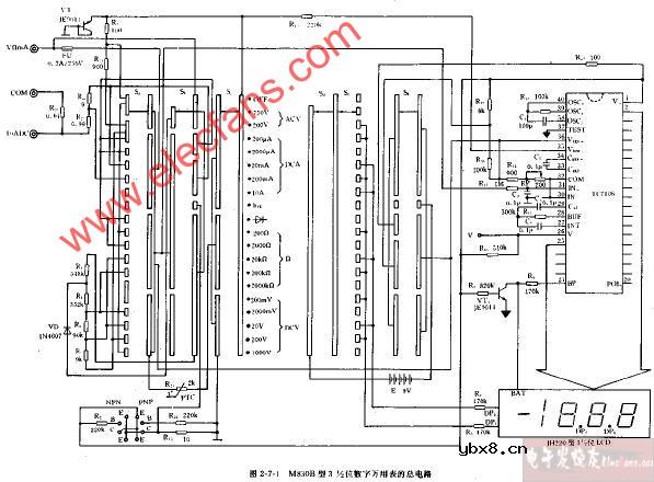 M830B型3,1 2位数字万用表的总电路图