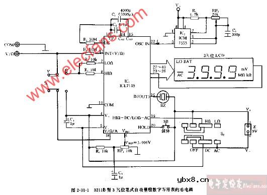 3211B型3,3 4位笔式自动量程数字万用表的总电路图