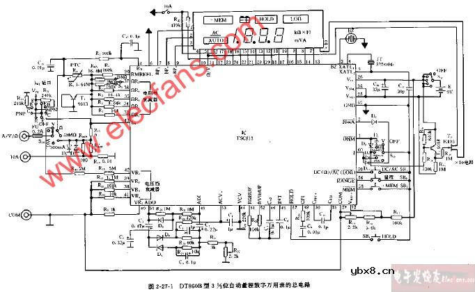 DT860B型3,1 2位自动测量数字万用表的总电路图