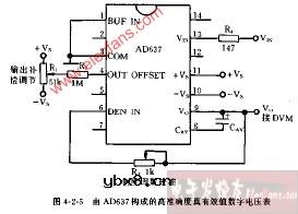 由AD637构成的高准确度真有效值数字电压表电路图