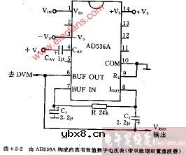 由AD536A构成的真有效值数字电压表电路图(带双极型后置滤