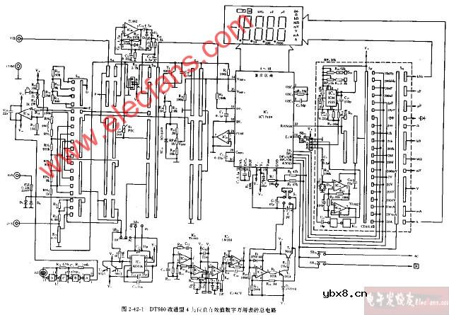 DT940改进型4,1 2直有效值数字万用表的总电路图