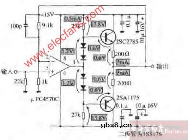 OP放大器＋射极跟随器之二电路图