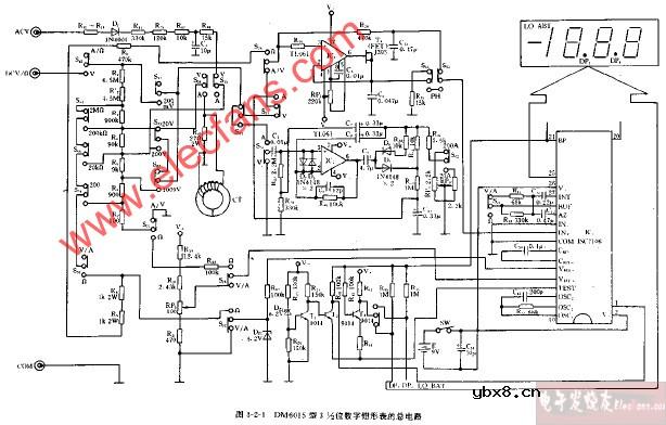 DM6015型3,1 2位数字钳形的总电路图