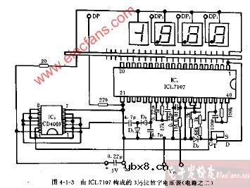 由ICL7107构成的3,1 2位数字电压表电路图(之二)
