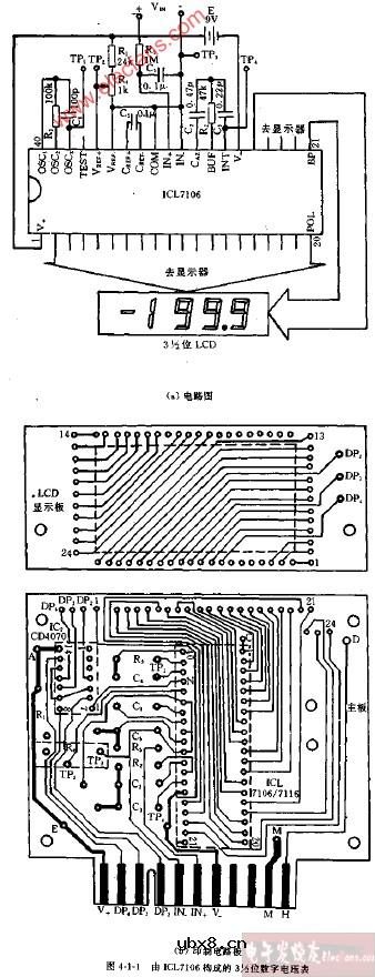 由ICL7106构成的3,1 2位数字电压表电路图