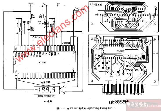 由ICL7107构成的3,1 2位数字电压表电路图(之一)