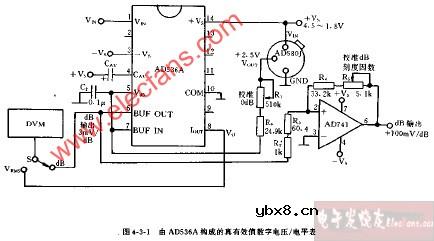 由AD536A构成的真有效值数字电压、电平表电路图