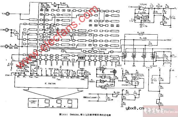 DM6266+型3,1 2位数字钳形表的总电路图