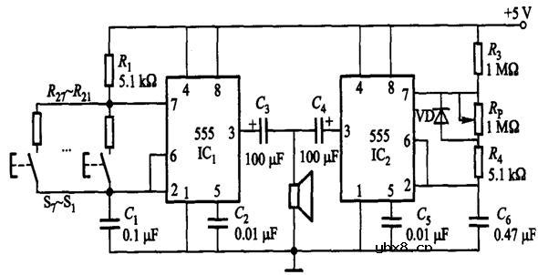 555组成的电子琴电路