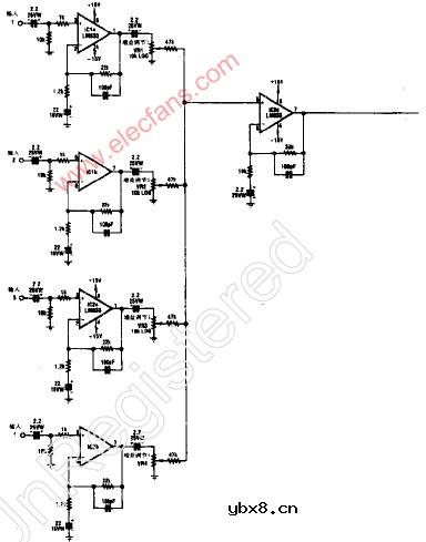 低噪声四通道吉他混音电路