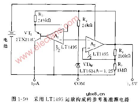 采用LT1495运放构成的参考基准源电路