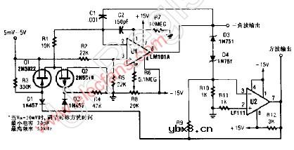 具有方波和三角波输出的10Hz-10KHz压控振荡器（VCO