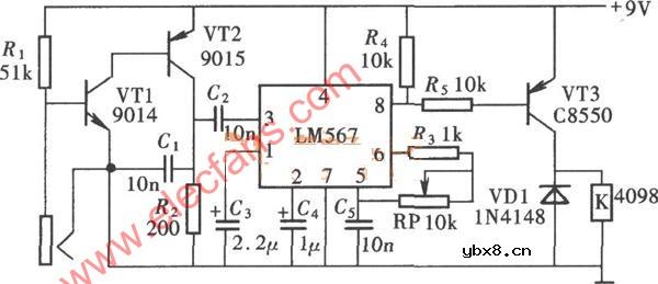 频率式电子密码锁电路 (采用LM567)