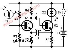 黑暗激活LED或灯闪光电路--Dark-activated