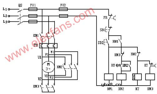 三个接触器控制的星形-三角形降压起动的控制线路