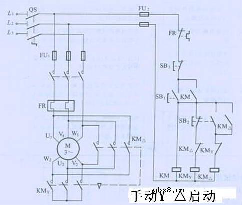 按钮、接触器控制星三角降压启动控制电路