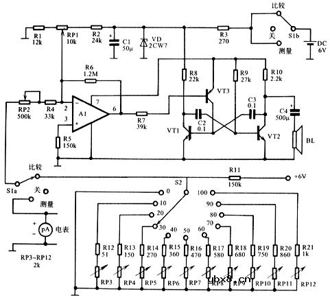 听觉电压表的原理电路图