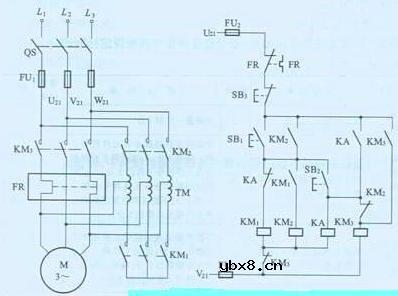 按钮接触器中间继电器控制的补偿器降压启动