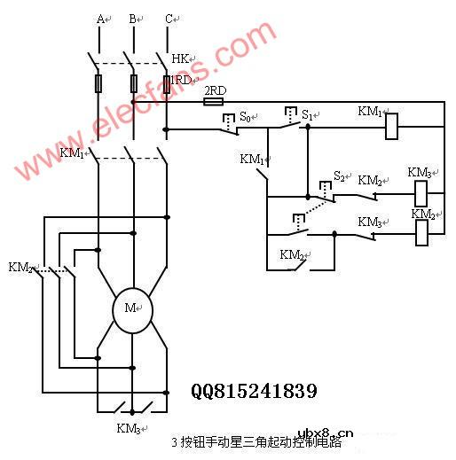 3按钮手动星三角起动控制电路