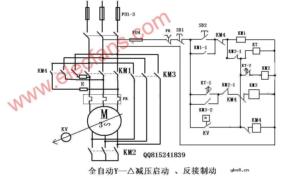 全自动星三角减压启动、反接制动电路