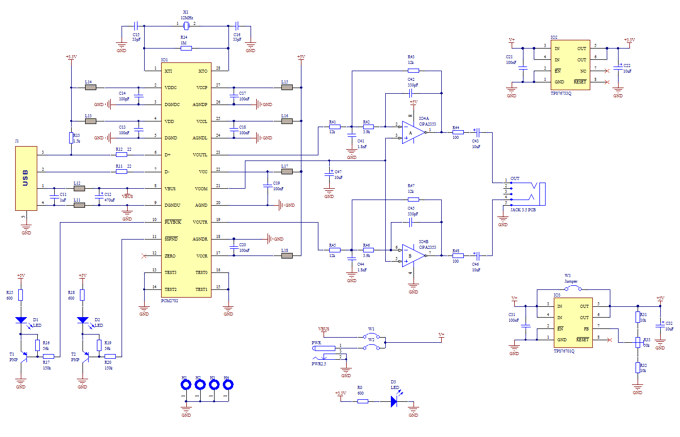 基于PCM2702的USB声卡原理图及电路图
