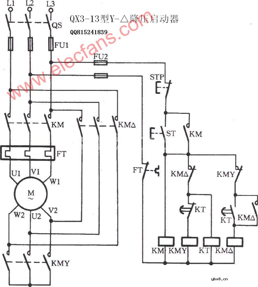 QX3-13型星三角降压启动器电路