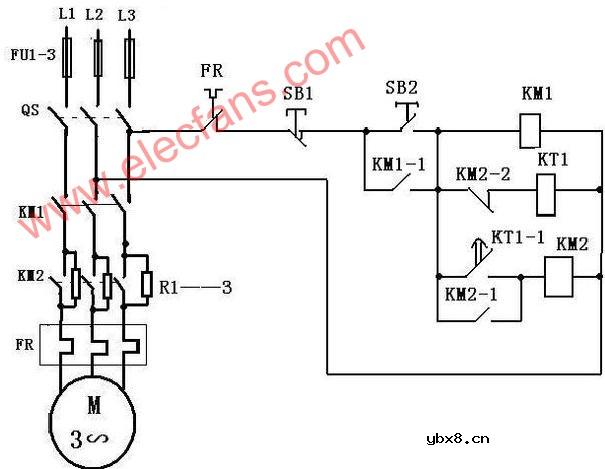 笼型电动机定子串联电阻降压启动的控制电路