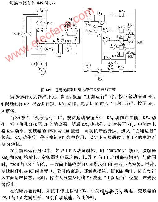通用变频器用继电器切换变频与工频图