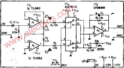 采用模拟开关IC的全波同步检波电路