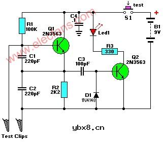 简单的晶体测试仪电路图,Simple Crystal Tes