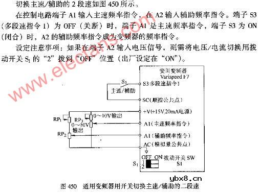 通用变频器用开关切换主速辅助的二段速图
