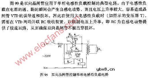 双向晶闸管控制单相电感性负载电路图