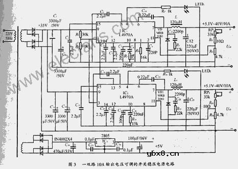 输出电压可调的开关稳压电源电路图