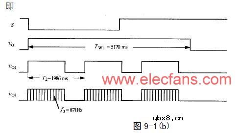 用555定时器构成的一击三呼电子门铃电路