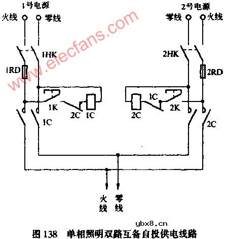 单相照明双路互备自投供电电路图