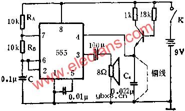 时基集成电路组成防盗报警器电路图
