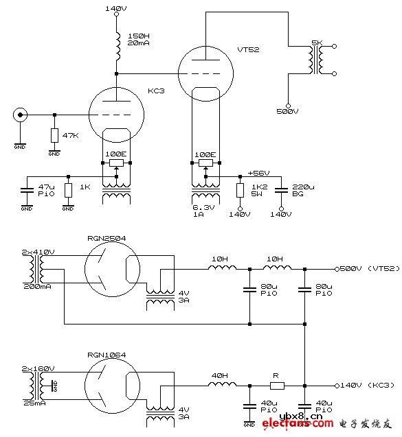 VT52电子管制作的单端甲类功率放大器