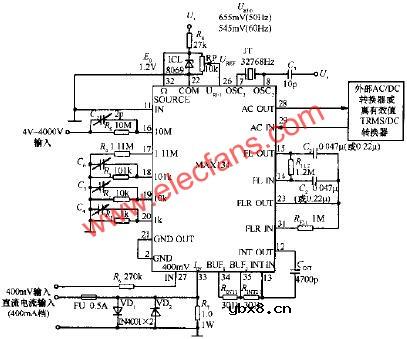 由MAX134构成数字多用表的基本电路