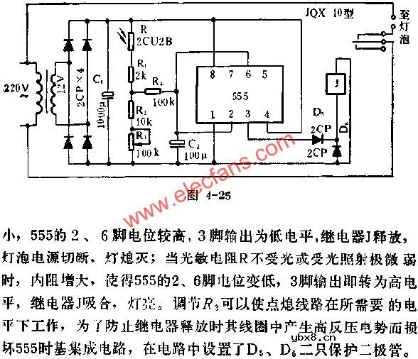 时基集成电路组成照明灯自动点熄器电路图