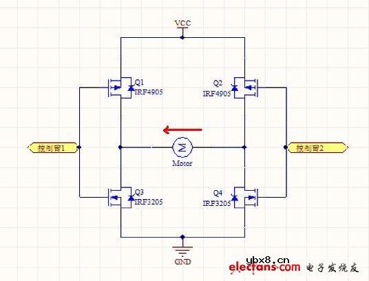 H桥式电机正反转换控制电路图