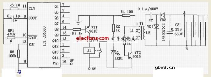 间歇式蟑螂捕灭器电路
